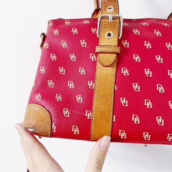 Dooney & Bourke • Domed Satchel purse bag Burning Red initials canvas wristlet - Picture 4 of 16